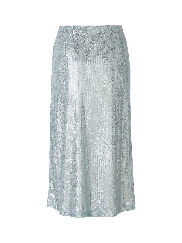 Oui Midi Sequin Skirt Blue Fog