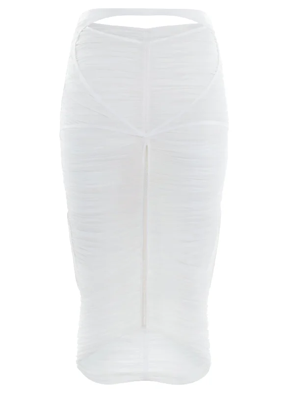 white ruched mesh skirt