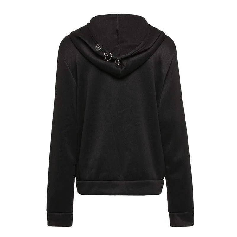 Women's Gothic Metal Rings Zipper Hooded Jackets