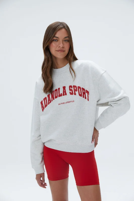 Adanola Sport Relaxed Sweatshirt - Light Grey Melange/ Classic Red