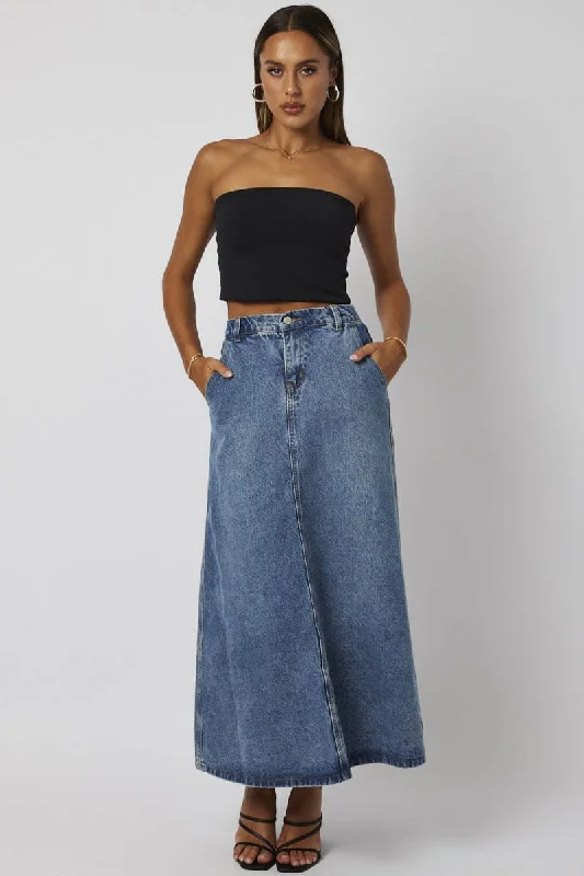 Blue Denim Skirt Maxi High Rise