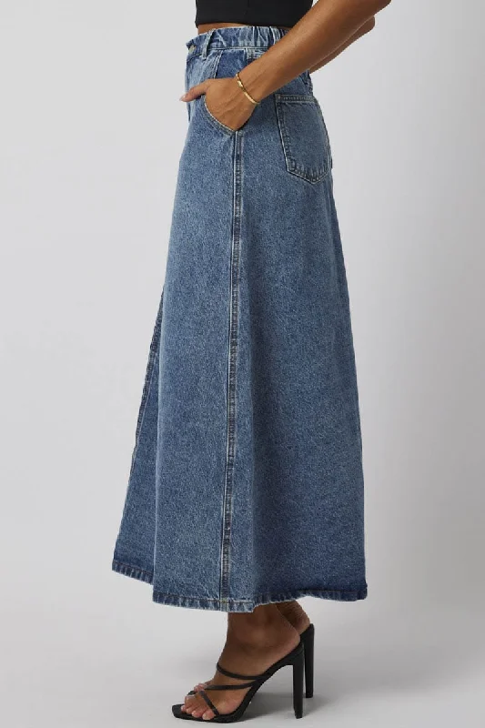 Blue Denim Skirt Maxi High Rise