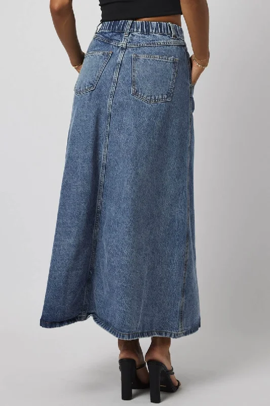 Blue Denim Skirt Maxi High Rise