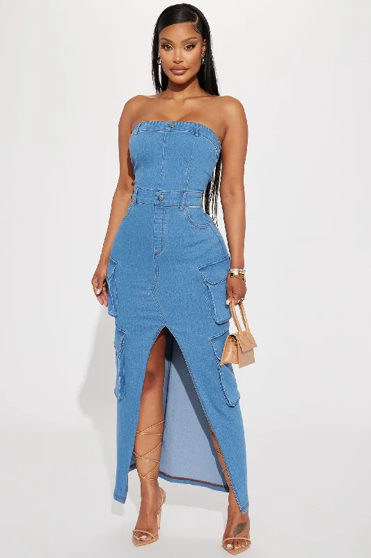 Diana Denim Maxi Dress - Medium Wash