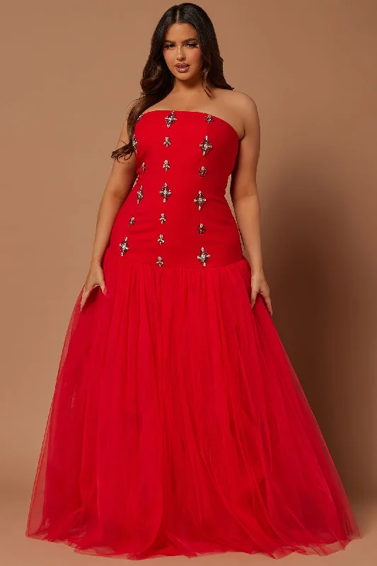 Dinah Embellished Tulle Gown - Red