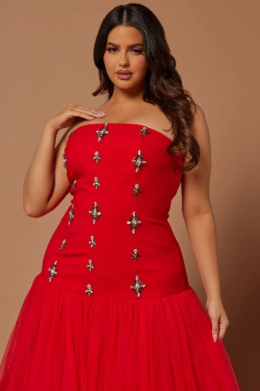 Dinah Embellished Tulle Gown - Red