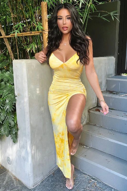 Dying For Your Love Tie Dye Maxi Dress - Yellow/combo