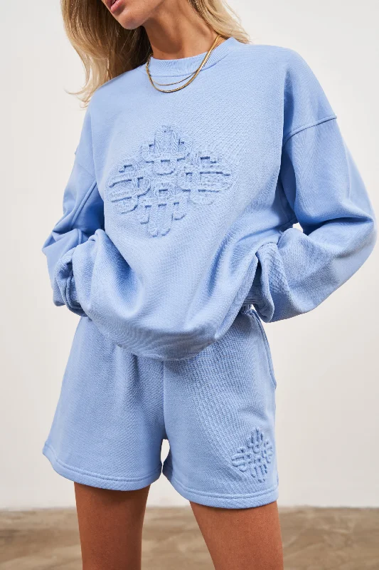 EMBLEM EMBOSSED OVERSIZED CREW - BLUE