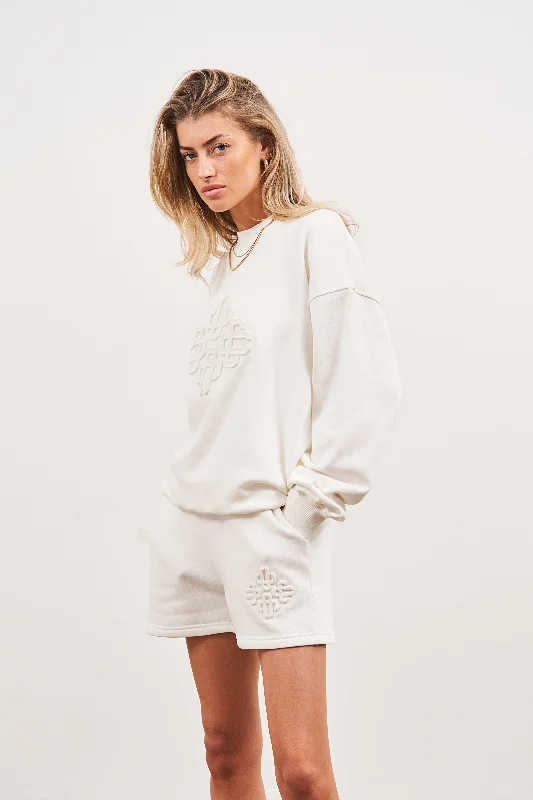 EMBLEM EMBOSSED OVERSIZED SWEATSHIRT - OFF WHITE