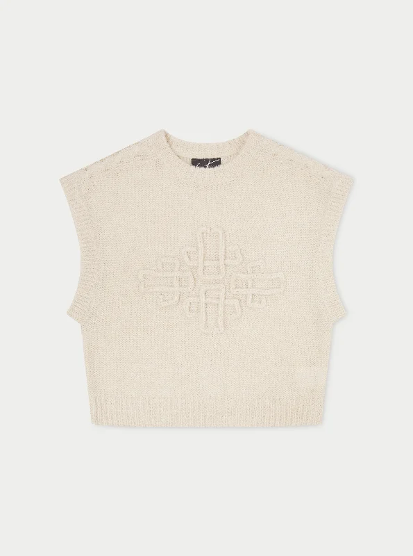 EMBLEM OVERSIZED KNIT VEST - STONE