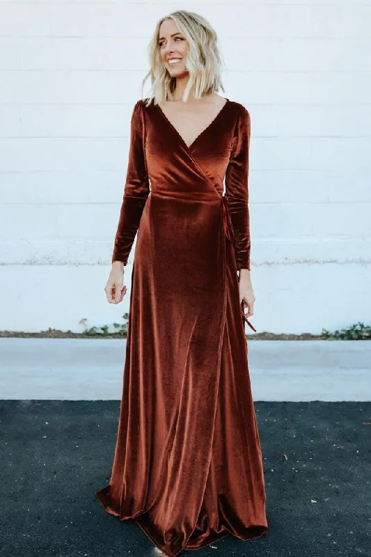 Esmerelda Velvet Wrap Maxi Dress | Bronze