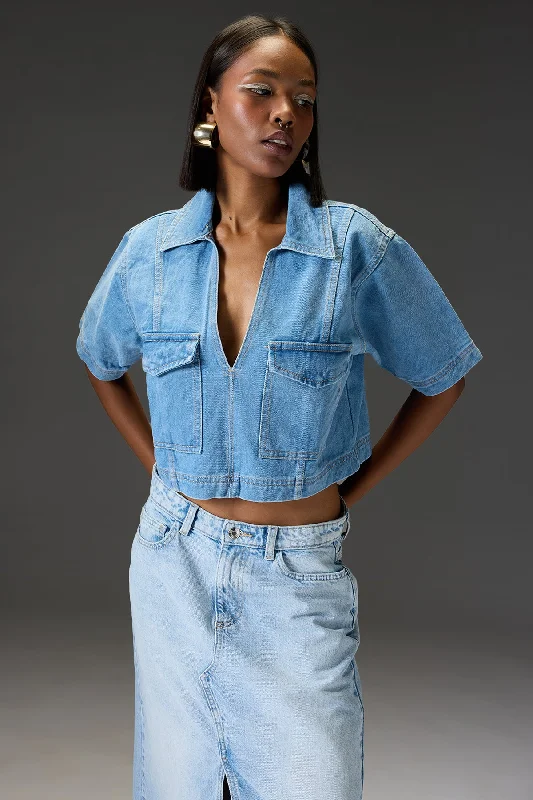 Light Blue Cut And Sew Denim Top