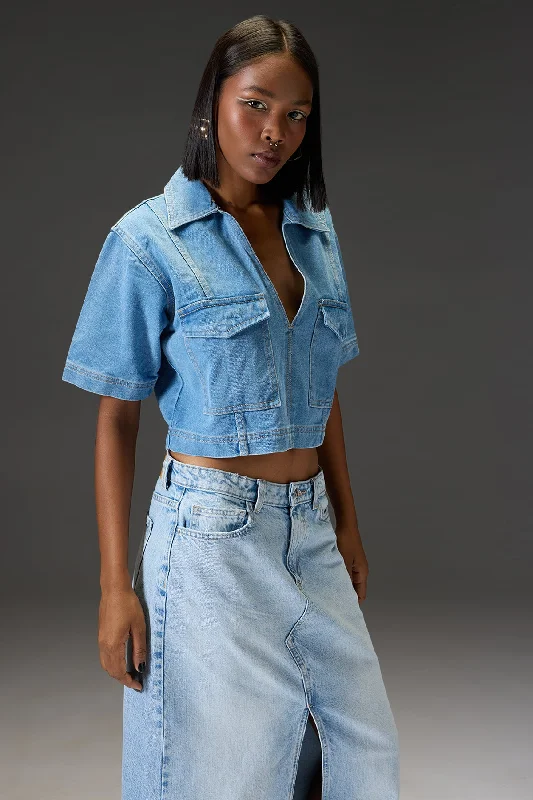 Light Blue Cut And Sew Denim Top