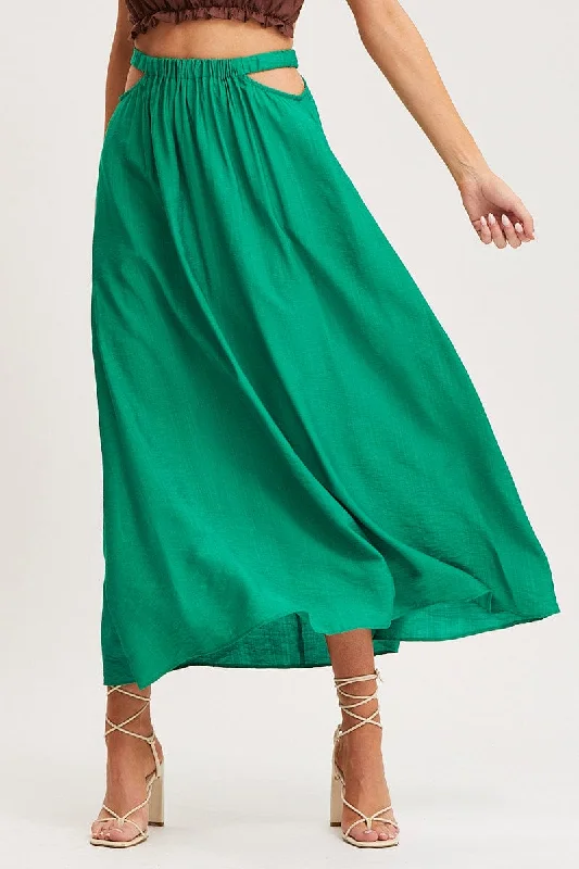 Green Maxi Skirt High Rise Cut Out