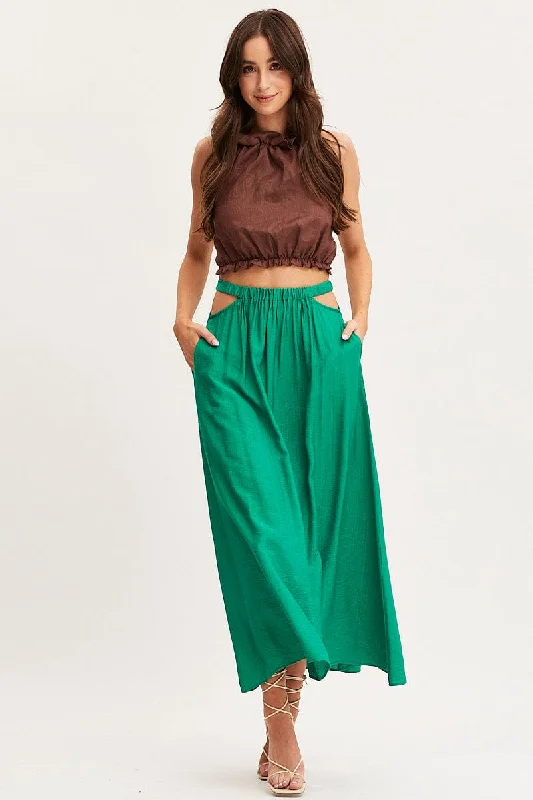 Green Maxi Skirt High Rise Cut Out