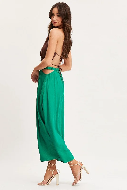 Green Maxi Skirt High Rise Cut Out