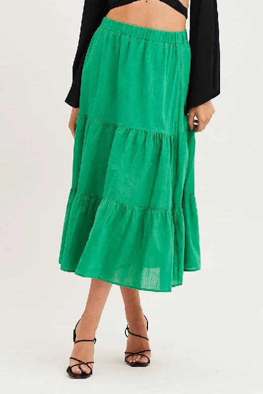 Green Midi Skirt High Rise