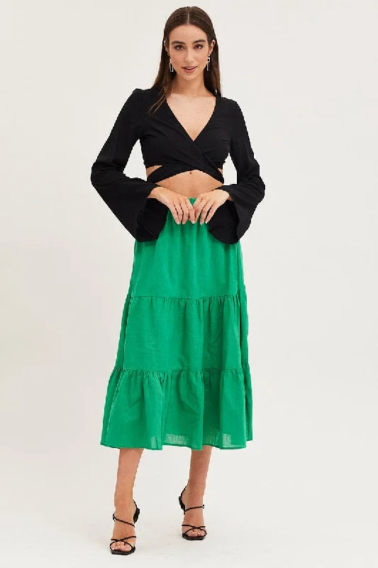 Green Midi Skirt High Rise