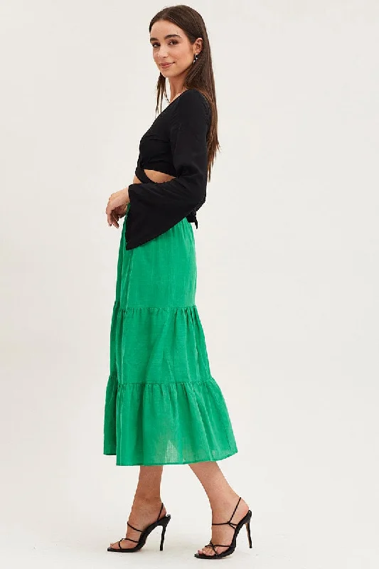 Green Midi Skirt High Rise