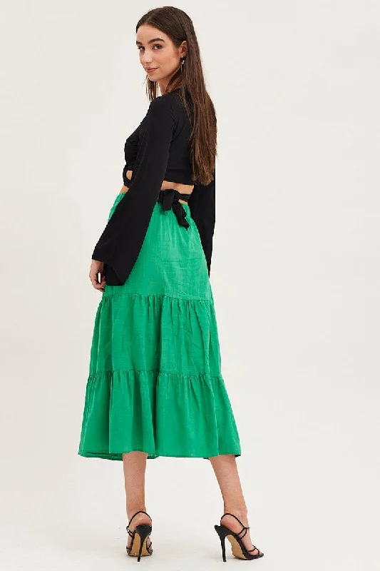 Green Midi Skirt High Rise