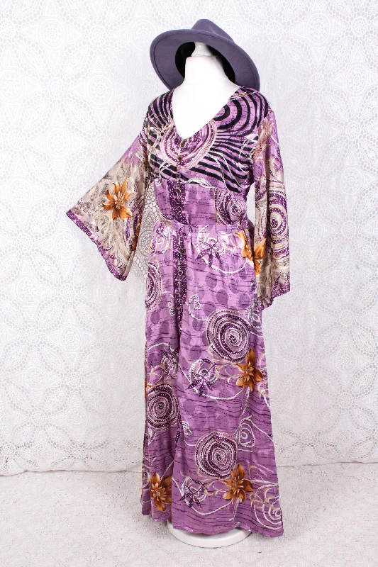 Jasmine Maxi Dress - Mauve Shimmer Floral Vintage Sari - Size S/M