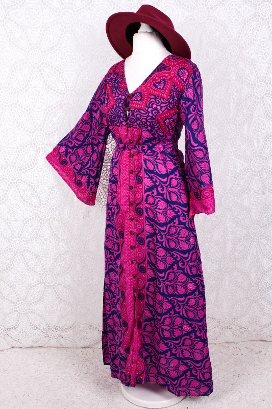 Jasmine Maxi Dress - Purple & Hot Pink Vintage Sari - Size XS