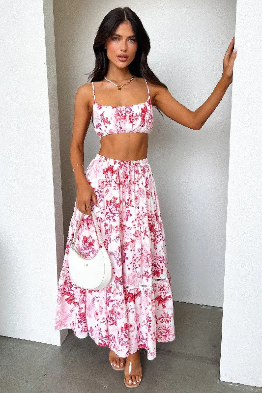 Kei Maxi Skirt - Pink / Red Floral