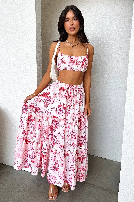 Kei Maxi Skirt - Pink / Red Floral