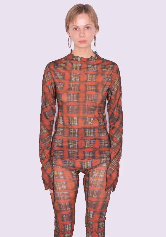 KNWLS HT0APG HALCYON LONG SLEEVE TOP ACID PLAID GINGER