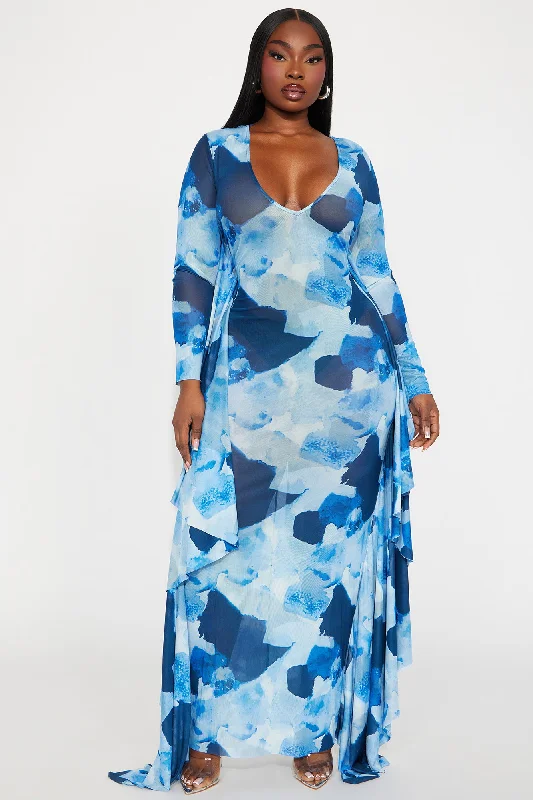 Mariposa Mesh Maxi Dress - Blue/combo