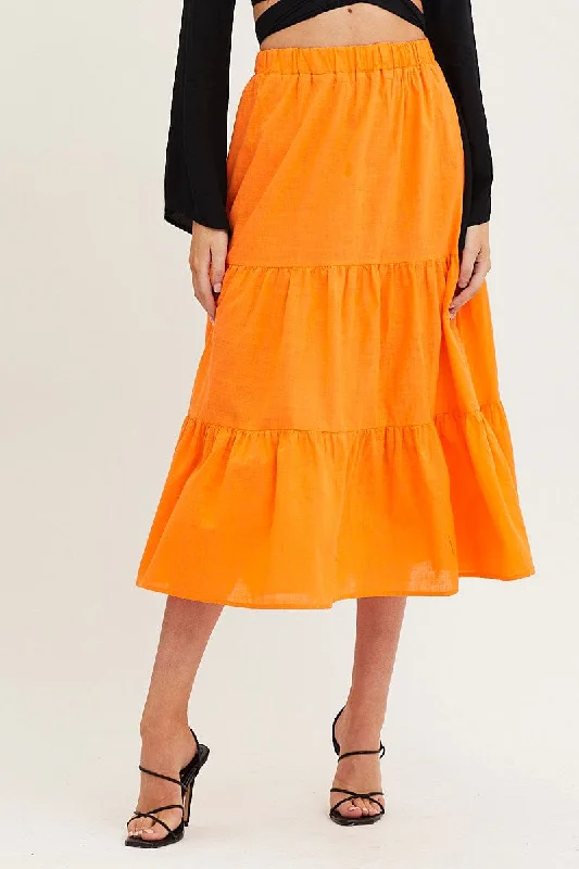 Orange Midi Skirt High Rise