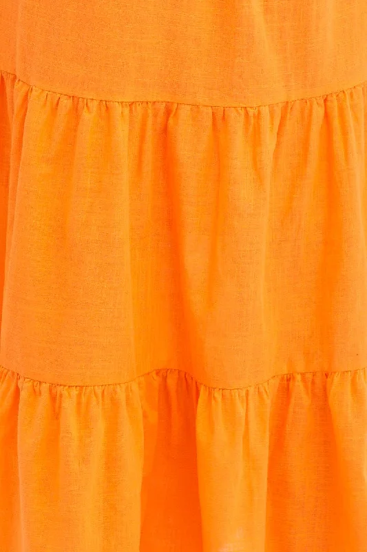 Orange Midi Skirt High Rise