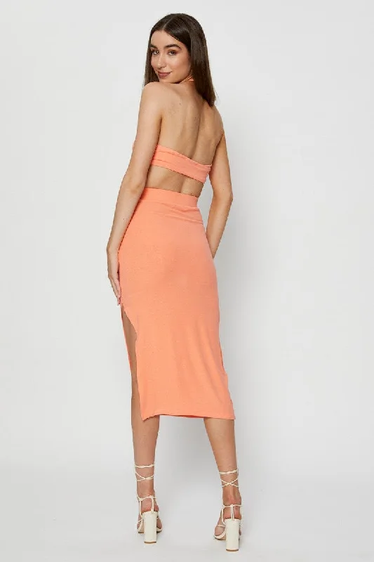 Orange Ribbed Maxi Skirt