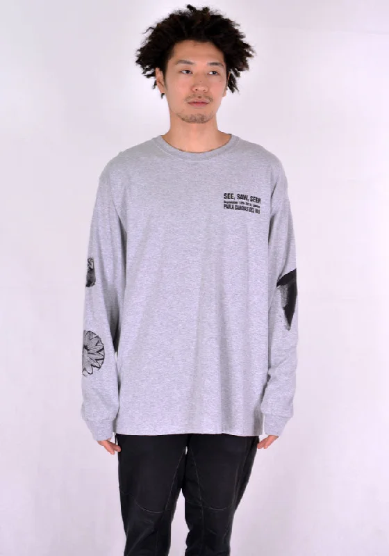 PAULA CANOVAS DEL VAS AT004 LONG SLEEVE PRINTED T-SHIRT GREY