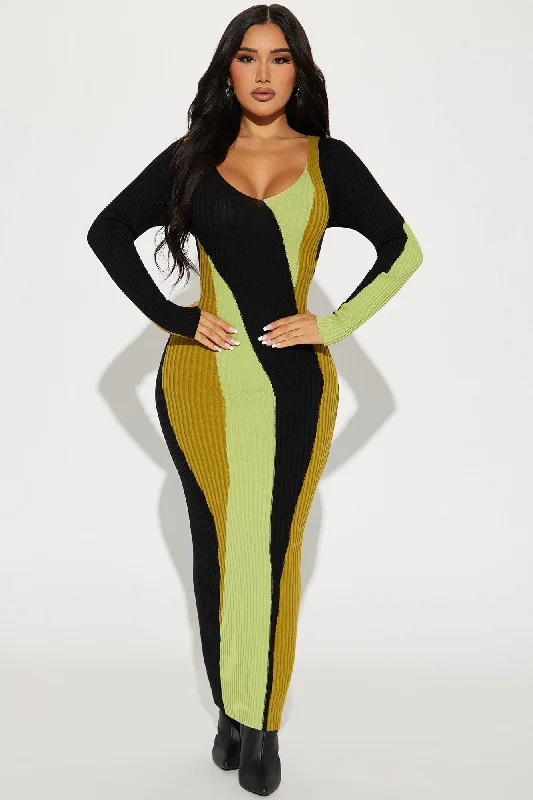 Peyton Sweater Maxi Dress - Black/Green