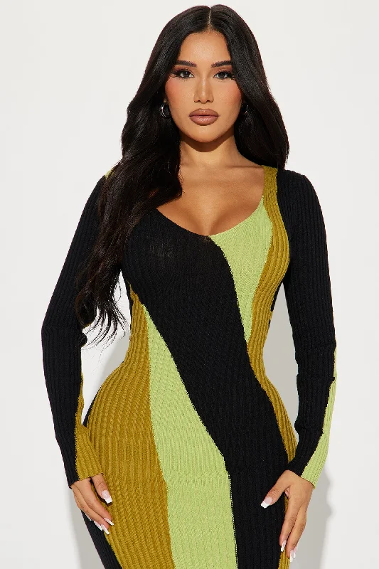 Peyton Sweater Maxi Dress - Black/Green