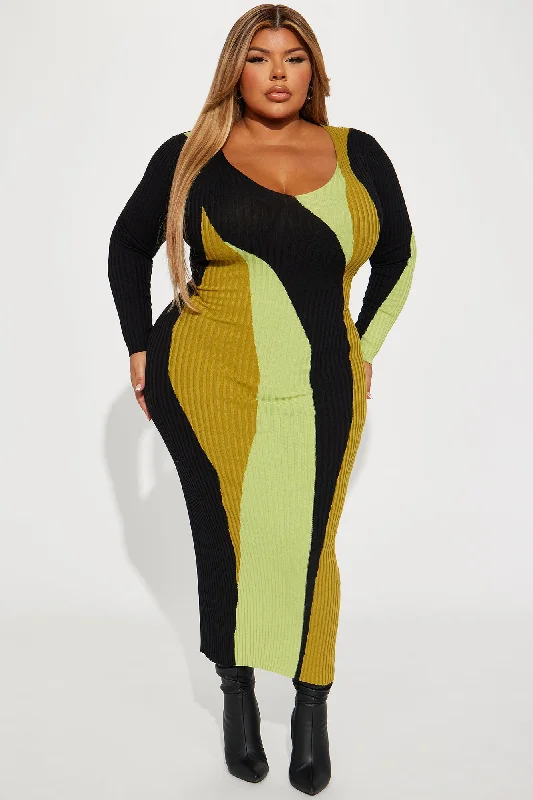 Peyton Sweater Maxi Dress - Black/Green