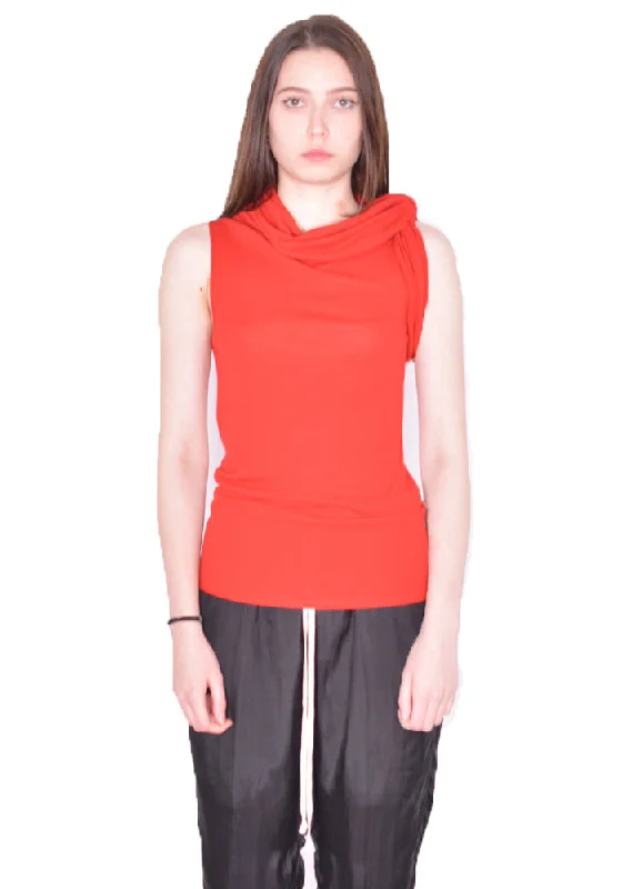 RICK OWENS WOMEN RO01D2680 VI KNITTED TWIST TOP CARDINAL RED