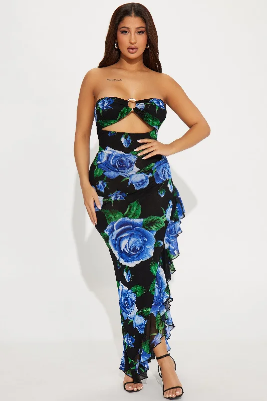 Rosa Mesh Maxi Dress - Blue/combo