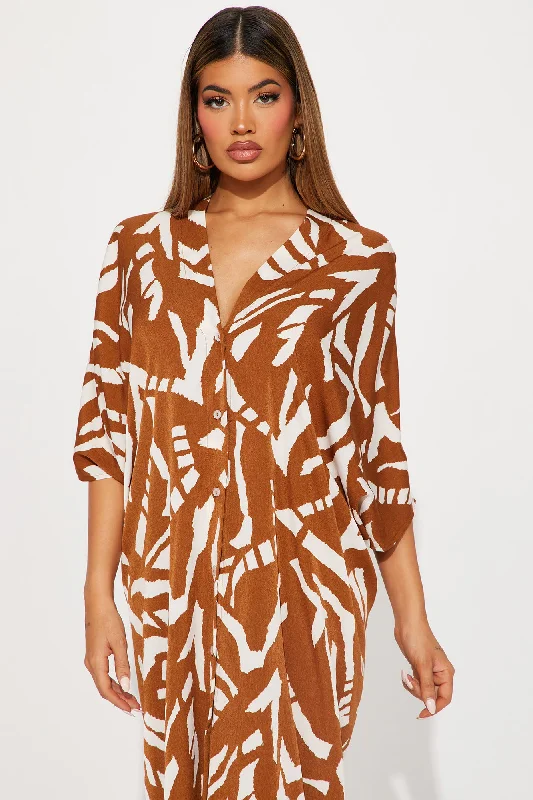 Skylar Shirt Maxi Dress - Brown Combo