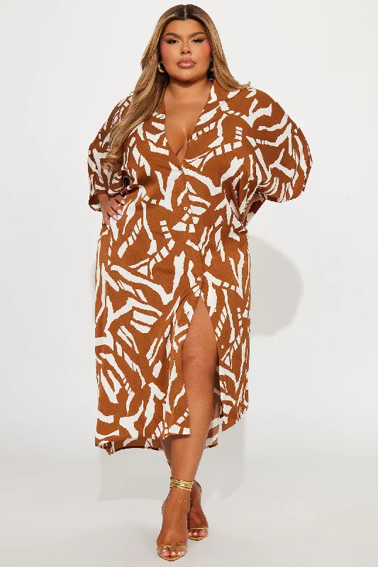 Skylar Shirt Maxi Dress - Brown Combo