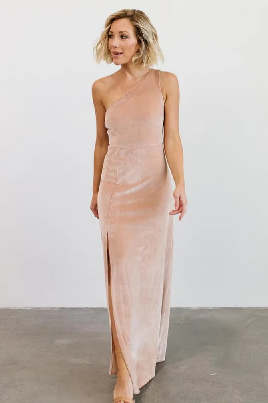 Tatiana Velvet One Shoulder Maxi Dress | Champagne