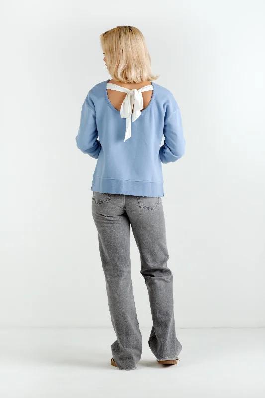 ""The Victoria"" - Bow Neck Detail Sweatshirt (Cornflower Blue)