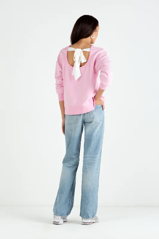 ""The Victoria"" - Bow Neck Detail Sweatshirt (Peony Pink)