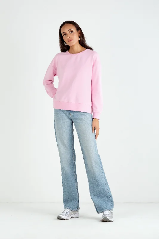 ""The Victoria"" - Bow Neck Detail Sweatshirt (Peony Pink)