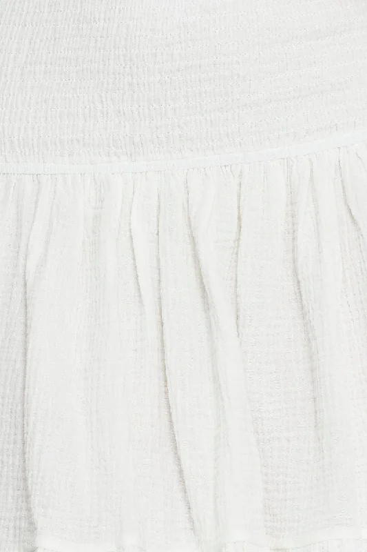 White Shirred Skater Skirt