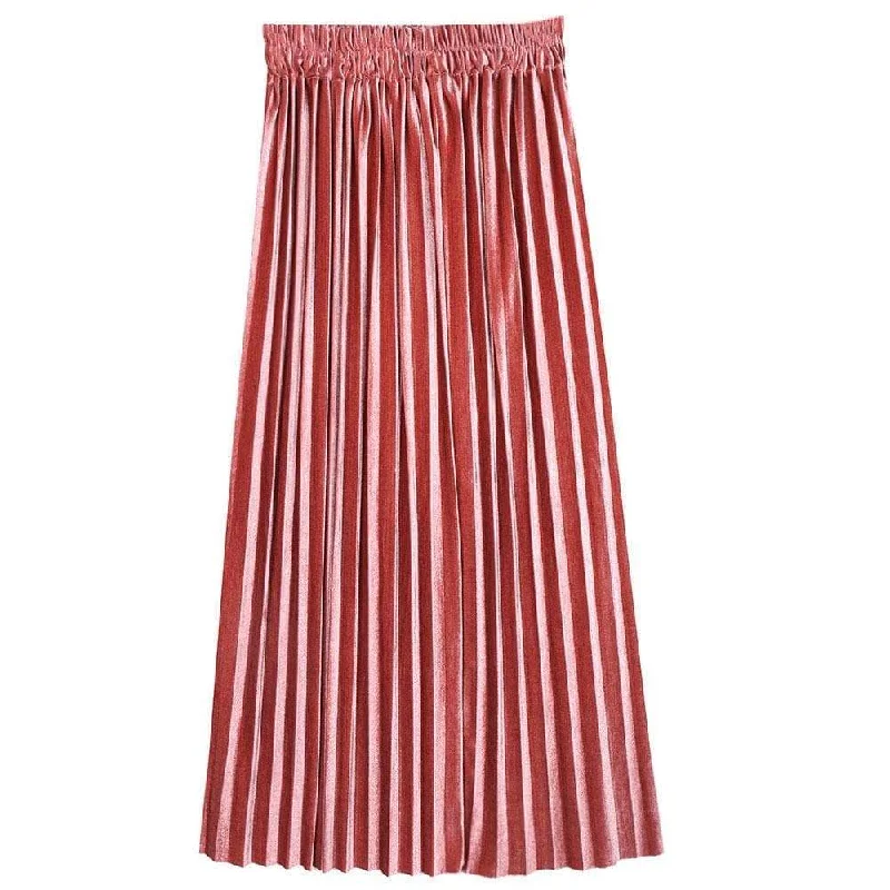 Women' Ankle-Length Suede Pleated Skirts