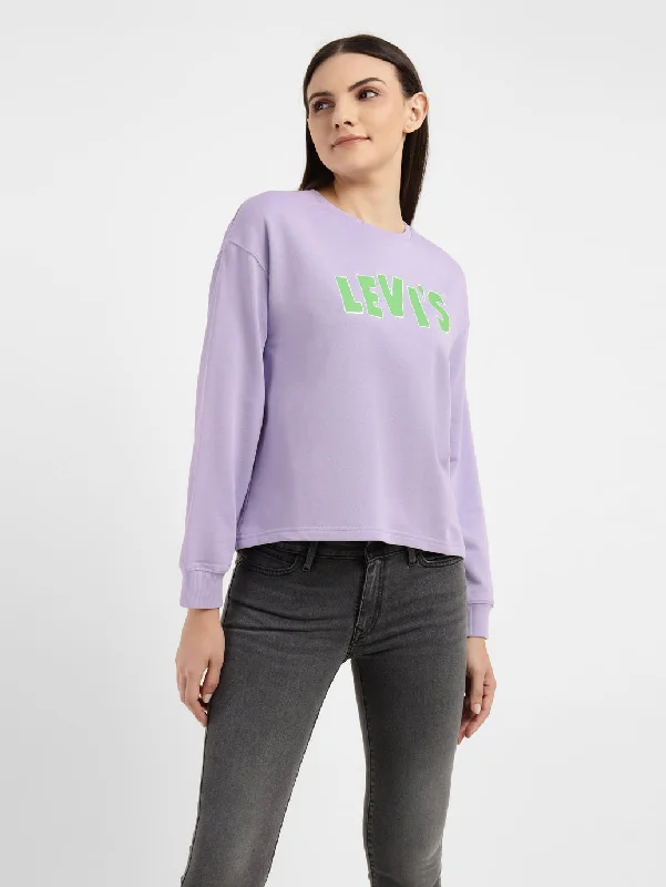 Women's Graphic Print Purple Crew Neck Sweatshirt