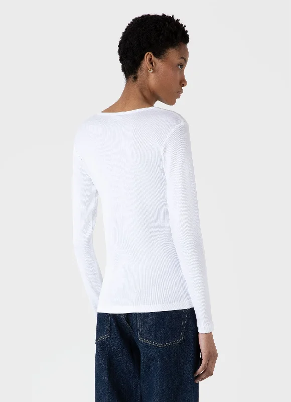 Women's Rib Henley in White