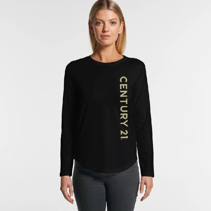 Wordmark Black Curved LS Tee - Ladies